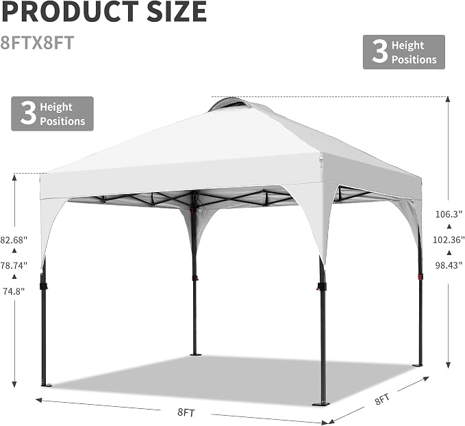 GDY 10x10 Easy Set Up Camping Canopy, Pop Up Tent with 4 Piece Sidewalls, Easy Up Canopy for Events, Parties, Gatherings, Camping, White.