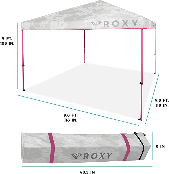 Roxy 10x10 Pop Up Canopy – Outdoor Beach Tent with Easy Up One-Push Setup – Portable Shade Shelter for Beach, Tailgate, Family Trips, RV Camping – Folding Gazebo with Wheeled Bag – Hot Pink/White
