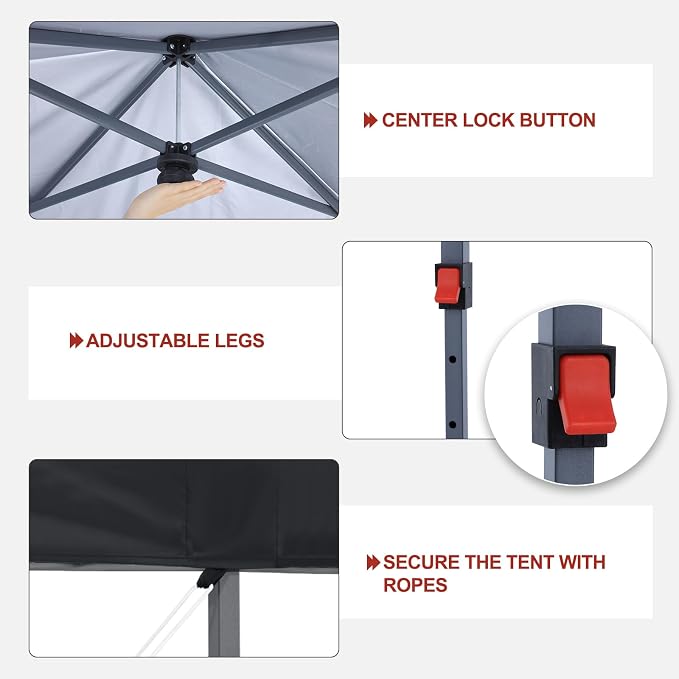 ABCCANOPY 10x10 Pop Up Canopy - Outdoor Patio Portable Canopy Tent Gazebo Heavy Duty for Backyard and Deck with 4 Sandbags and 8 Stakes (Black)