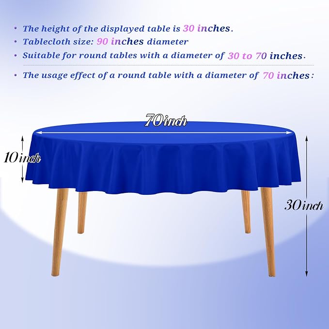Teruntrue 12 Packs Royal Blue Round Tablecloths 90 inch Round Table Cloth, Washable Polyester Fabric for Wedding Parties Banquet Holiday Dinner Table Decorative, Royal Blue