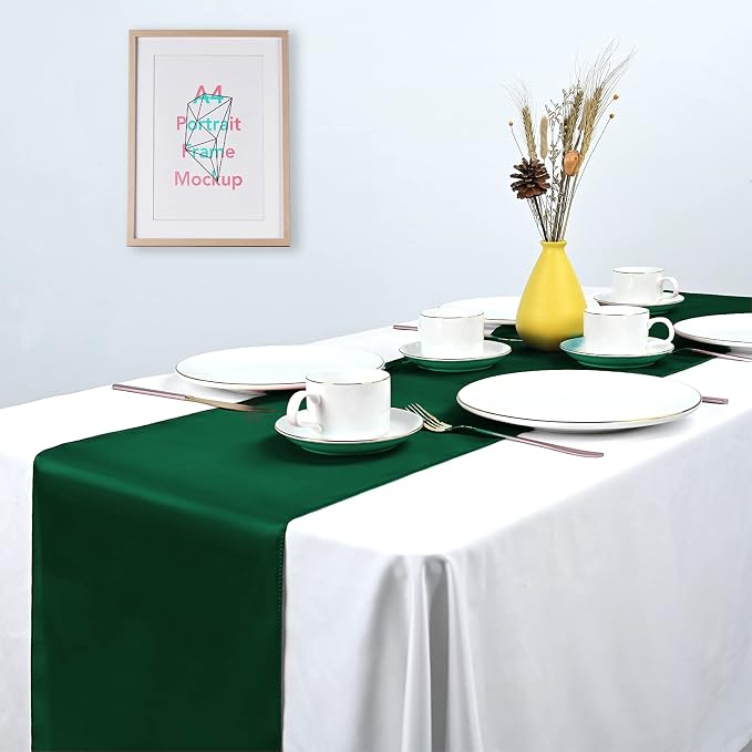 15 Pack Satin Table Runners Forest Green 12 x 108 Inch Long Table Runners for Rectangle Round Tables,Smooth Table Runner for Wedding, Birthday Party Banquets Graduation Engagements Decoration