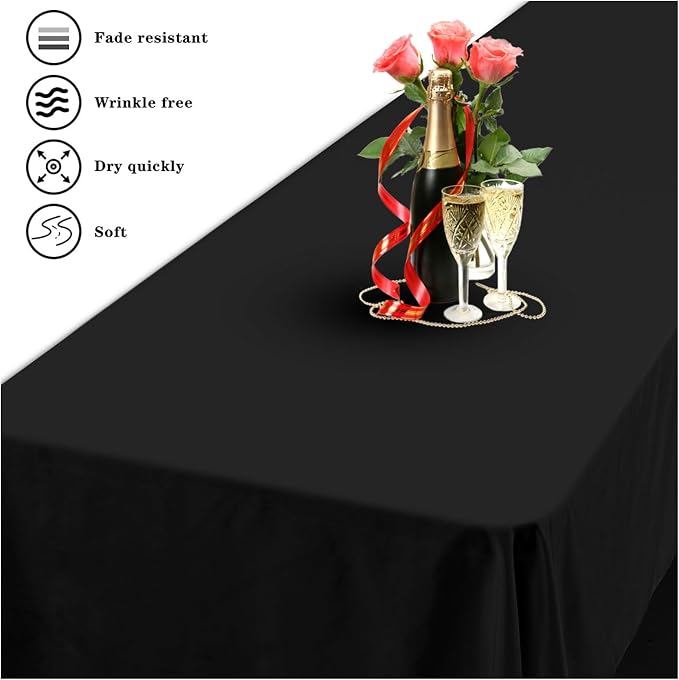 6 Pack Polyester Tablecloth for 6-8 Foot Rectangle Tables,72 x120 inch Black Polyester Table Clothes Table Covers, Washable Black Table Cloth for Wedding,Party,Banquet,Restaurant,Buffet Table