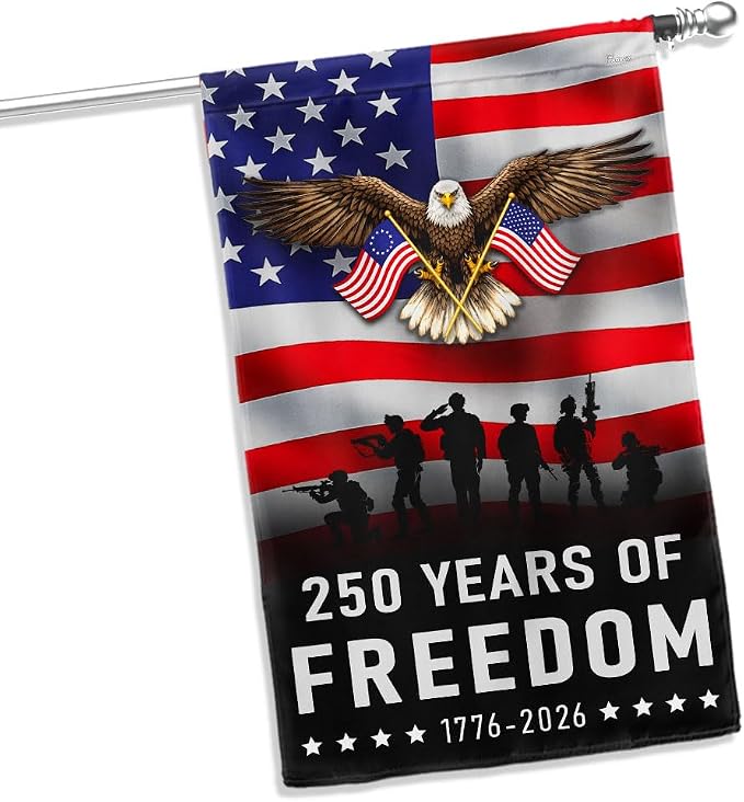 FLAGWIX American 250 Years Anniversary Flag - Polyester Double-sided Army Veteran House Flags For Outside (29.5" x 39.5") - 4th of July Memorial Day Decorations for Home Yard Garden Decor Banner