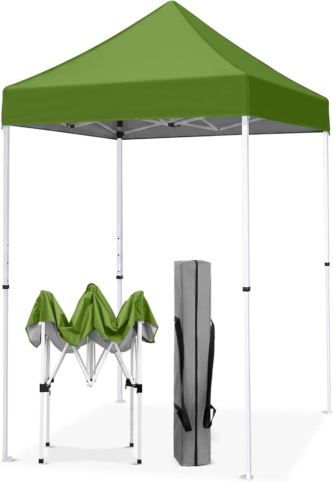EAGLE PEAK 5x5 Pop Up Canopy Tent Instant Outdoor Canopy Easy Set-up Straight Leg Folding Shelter, Grass Green