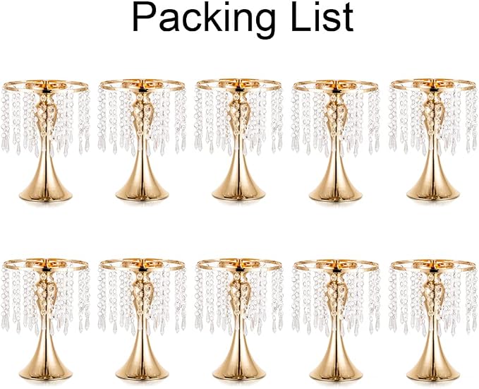 Gold Vases for Centerpieces, 10.2in Crystal Flower Arrangement Stand, Wedding Centerpieces for Tables, Tall Metal Flower Vase Holders for Wedding, Event, Reception, Birthday, Home Decor, 10 Pcs | High End Crystal Design Vase Stand for Wedding Party Rec...