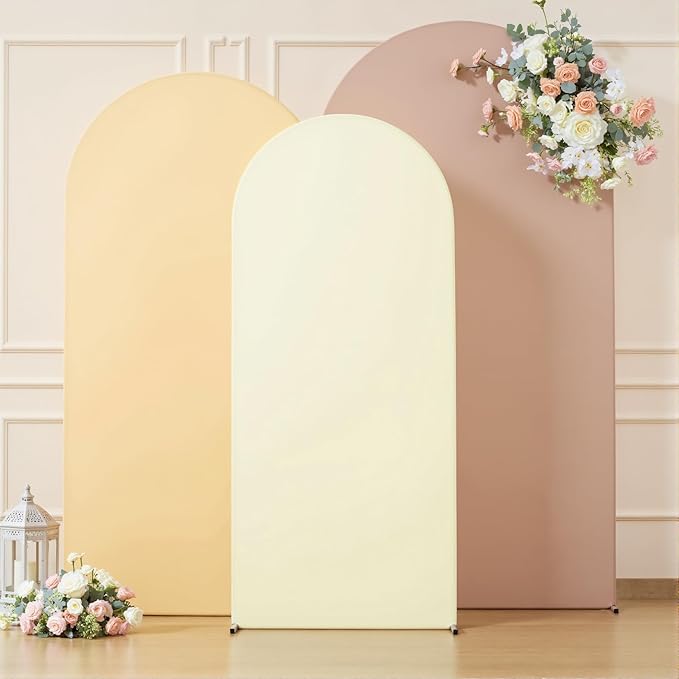Set of 3 Arch Backdrop Covers(6ft, 5ft, 4ft) - Premium Stretchy Spandex Backdrop Arch Stand Cover for Baby Shower,Wedding,Party Decor Chiara Cover with Double-Sided Design(Cream Nude Champagne)