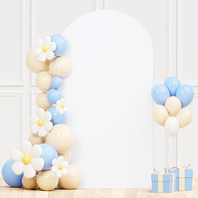 White Arch Cover 7.2x4FT Spandex Fitted Arch Backdrop Cover Fabric Double Sided Arch Covers Stretchy Backdrop Round Top Arch Stand Cover for Party Wedding Ceremony Baby Shower Decoration
