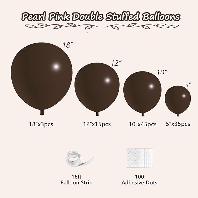 Dark Brown Balloons, 98PCS Double Stuffed Boho Coffee Brown Balloon Garland Arch Kit, 18/12/10/5 Inch Different Sizes for Birthday Graduation Baby Shower Boho Neutral Luau Mocha Party Decorations