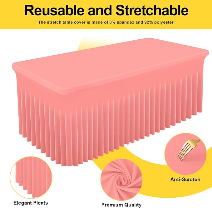 Smiry Spandex Tablecloth, Elastic Fitted Stretch Tablecloth for 6FT Rectangle Tables, Waterproof Washable Table Cover Skirt for Outdoor, Wedding, Banquet & Parties (Coral Red, 72Lx30Wx30H Inch)