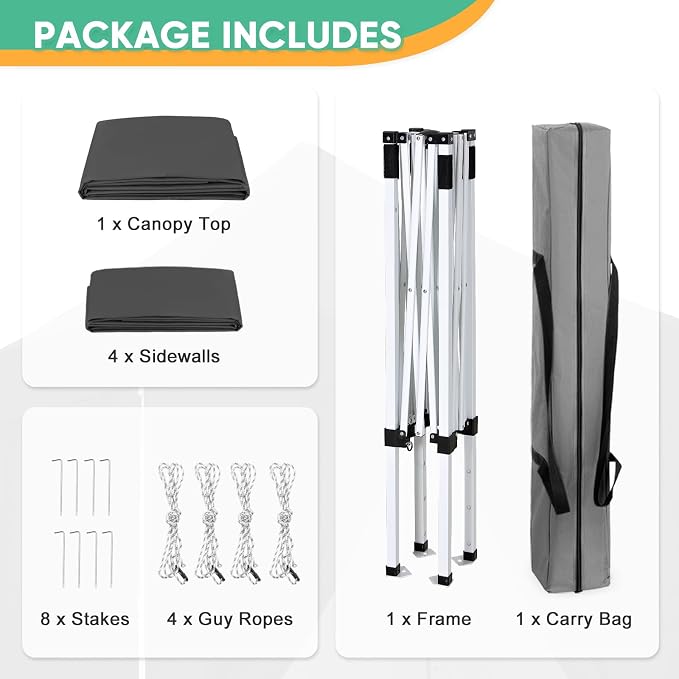 5x5 Pop Up Canopy Tent with Four Sidewalls, Instant Portable Beach Canopy, Outdoor Tent with Carry Bag for Camping, Sports, Tailgating, Events, Gray