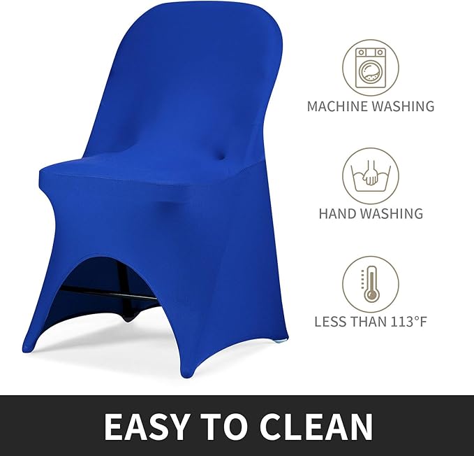 Peomeise Stretch Spandex Folding Chair Cover with Open Back for Wedding Party Dining Banquet Event (Royal Blue with Open Back,12pcs)