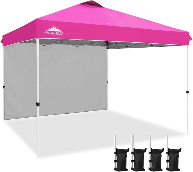 EAGLE PEAK Commercial Canopy 12x12 Pop Up Canopy Tent with 1 Sidewall, Easy Setup Heavy Duty Instant Event Shelter for Vendors & Markets, Outdoor Sun Shade, Pink