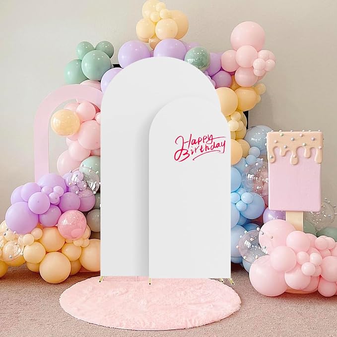 HAINARverS Set of 2 Wedding Arch Cover 6FT,7.2FT Spandex Fitted Stretchy Arch Stand Covers,2 Sided Round Top Chiara Backdrop Cover Banquet Baby Shower Arch Decoration(White)