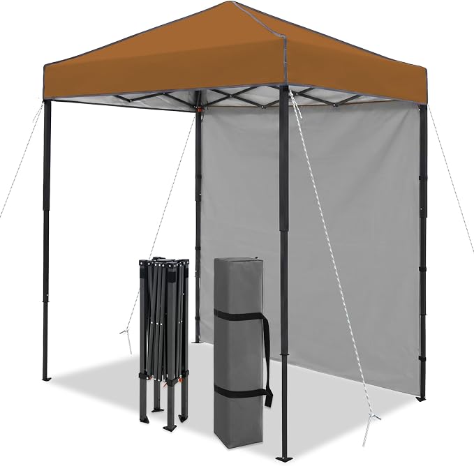 6x4 Pop Up Canopy Tent with One Wall Panel, Instant Portable Beach Canopy, Outdoor Tent with Carry Bag for Camping, Sports, Tailgating, Events, Khaki
