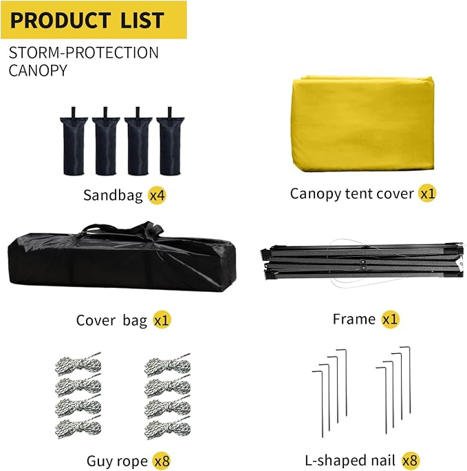 10x10 Heavy Duty Canopy Pop Up Commercial Canopy Tent, Vendor Tent with 400D Oxford Fabric for Camping Outdoor Events Parties Weddings, UPF 50+ Waterproof (Yellow)