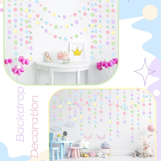 Outus 10 Pieces Colorful Circle Garland Banner Hanging Paper Dot Decorations for Classroom, Birthday Party, Baby Shower, Wedding Backdrop & Photo Booth Graduation Decor (Pastel)