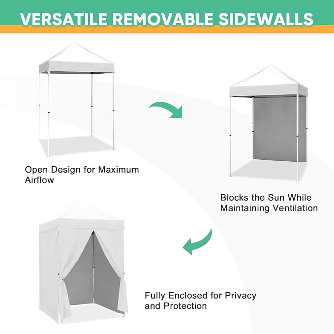 5x5 Pop Up Canopy Tent with Four Sidewalls, Instant Portable Beach Canopy, Outdoor Tent with Carry Bag for Camping, Sports, Tailgating, Events, White