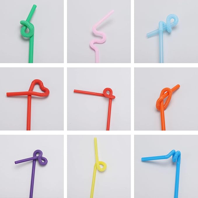 500 Pcs Flexible Disposable Plastic Drinking Straws, Individual Package 10.2 Inches Colorful Extra Long Bendy Party Fancy Straws