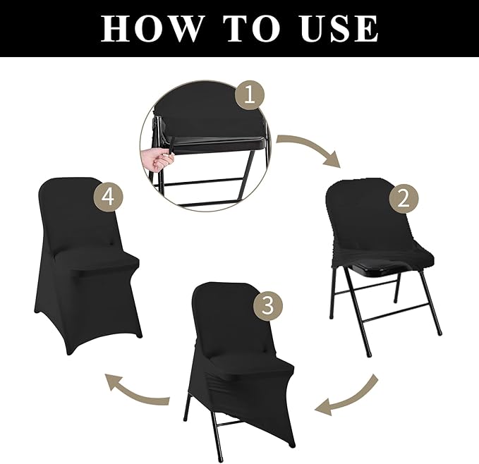 magalo 100 Pack Black Spandex Folding Waterproof Chair Cover, Stretch Chair Cover Protector for Wedding, Party, Dining Banquet and Other Special Events