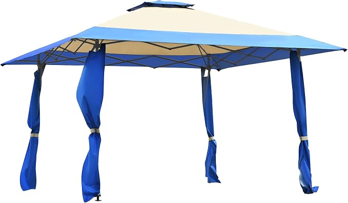 Tangkula 13 x13Ft Pop-Up Gazebo, Outdoor Canopy Shelter Tent w/ 2-Tier Roof, Corner Curtains & 3 Adjustable Heights, Patio Gazebo with 169 Sq.Ft of Shade for Yard, Patio, Beach & Park (Blue)