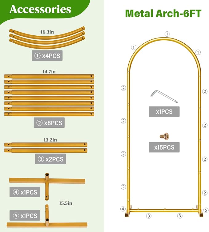6FT Metal Wedding Arch Backdrop Stand,Stable Wedding Arch Frame for Wedding Ceremony Birthday Party Baby Shower Graduation Anniversary Floral Decoration,Gold