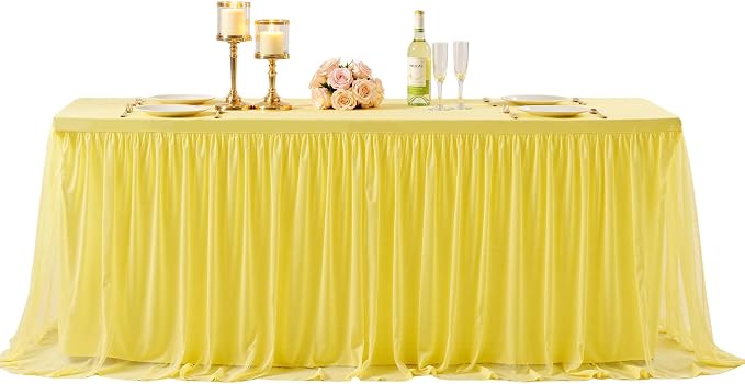 HB HBB MAGIC Yellow Table Cloths 6 Foot Rectangle Tulle Table Skirt Rectangle Tables 6ft Fitted Spandex Table Covers Stretch Elastic Banquet Wedding Baby Shower Birthday Party Table Cloths