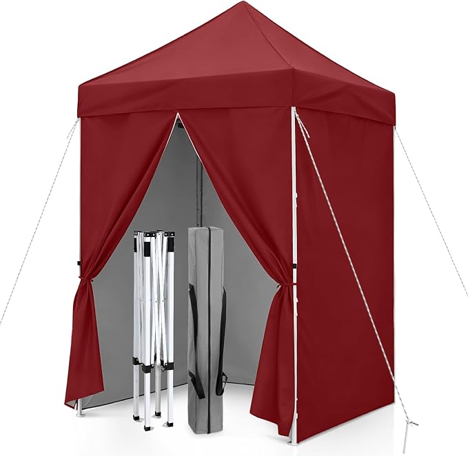 5x5 Pop Up Canopy Tent with Four Sidewalls, Instant Portable Beach Canopy, Outdoor Tent with Carry Bag for Camping, Sports, Tailgating, Events, Burgundy