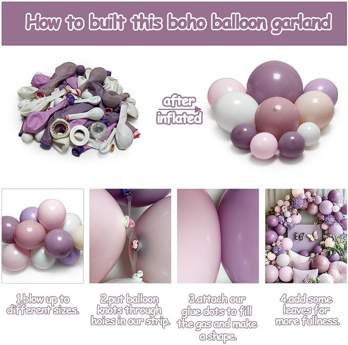 Purple Pink Balloon Arch Kit, Double Stuffed Pastel Pink Lavender White Beige Balloon Garland Dusty Light Lilac Cream Balloons for Birthday Baby Shower Wedding Bridal Shower Mothers Day Party Decor