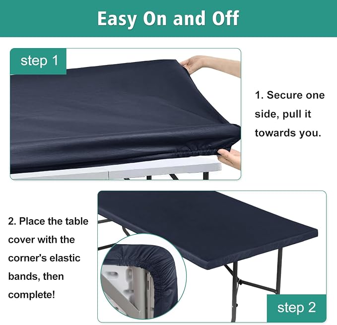 LUSHVIDA 6 Packs Vinyl Tablecloths with Flannel Backing for 6ft Rectangle Folding Table Cloths - Waterproof Plastic Picnic Table Covers with Elastic Corners, 30x72 inch, Navy Blue