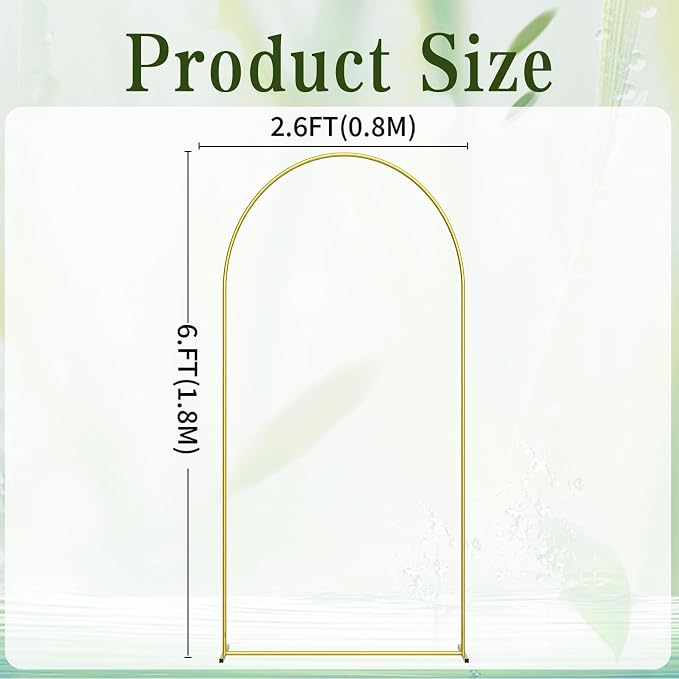 6FT Wedding Arch Backdrop Stand, Gold Metal Balloon Arch Stand, Upgraded Pre-Attached Parts Design Arched Backdrop Frame Decoration for Wedding, Birthday, Baby Shower, Graduation Ceremony Party