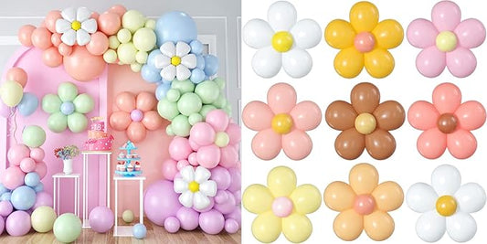 Daisy Balloon Garland and 16 Set Daisy Flower Balloons DIY Kit Retro Hippie Boho Macaron Pastel Balloons Garland For Birthday Baby Shower Bridal Wedding Groovy Daisy Party Decorations