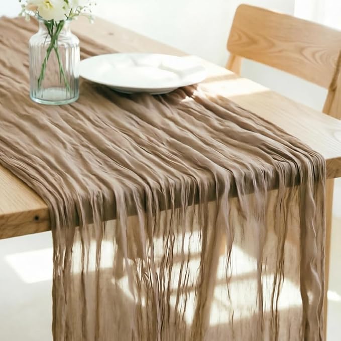 LINXTAR Nude Cheesecloth Table Runner 160 Inches 14Ft Gauze Summer Boho Table Runner for Wedding Tea Party Baby Shower Bridal Birthday Home Decoration