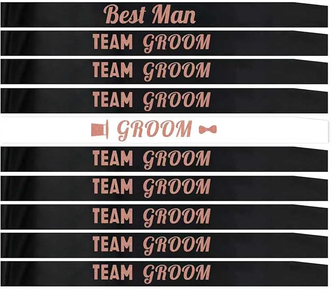 10 Pcs Groom Sash Bachelor party Team Groom Sashes Set Groomsmen Groom to Be Sash for Men Party Favors Accessories Supplies Decorations Gifts Black Rosegold