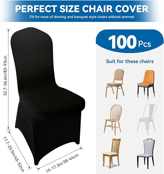 100 Pieces Black Chair Covers - Versatile Stretch Polyester Spandex Dining Chair Slipcovers for Dining, Party, Wedding, Banquet, and More