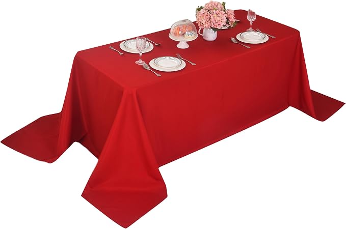 2-Pack 90x156 inch Red Table Cloths, Solid Stain and Wrinkle Resistant Oblong Tablecloth, Premium Plain Weave Polyester Fabric Rectangle Table Linen Covers for Hotel, Banquet