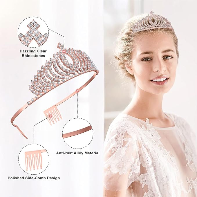 Bachelorette Party Decorations Kit, Bridal Shower Supplies, Rose Gold Bride to Be Bachelorette Sash Veil Crown Tiara for Bride, Team Bride Tribe Sash for Bridesmaids