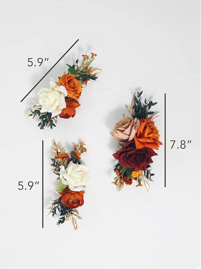Rinlong 3Pcs Cake Flowers Cake Toppers Terracotta Artificial Flowers for Cake Decor Burnt Orange Fall Wedding Cake Decorating Flowers for Baby Shower Birthday