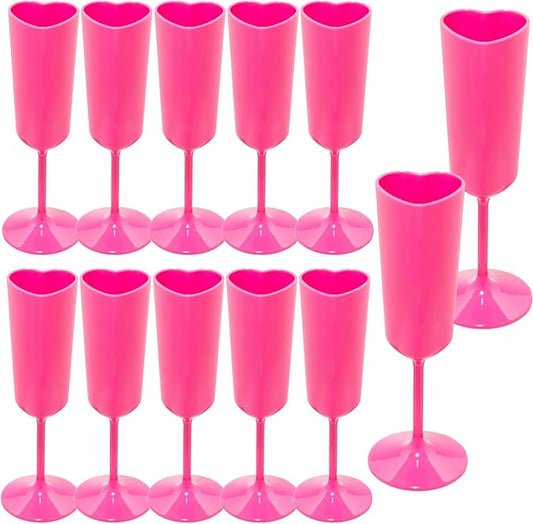 Valentines Day Heart Shaped Wine Glass 6 OZ Elegant Plastic Reusable Wedding Champagne Flutes Galentines Party Acrylic Wine Colored Cups Mimosa Cocktail Toasting Goblets for Birthday Bridal Fancy