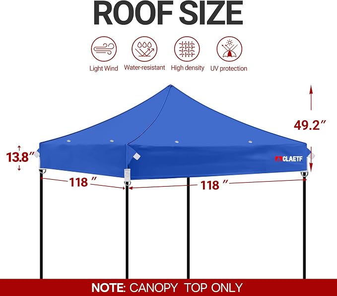 10x10ft Replacement Canopy Top-Heavy-Duty 500D 2500mm Waterproof & UPF 50+ UV Tent Cover with 8 Drainage Holes,Reinforced Straps for Camping,Trade Shows (Frame Not Included-Blue)