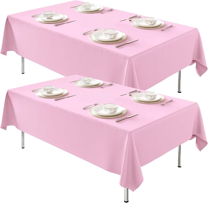 Fixwal 2 Pack Pink 60 x 102 Inch Rectangle Tablecloths, Reusable Heavy Duty Washable Polyester Table Covers for 6 Ft Tables, Baby Shower, Birthday, Wedding, Party, Outdoor