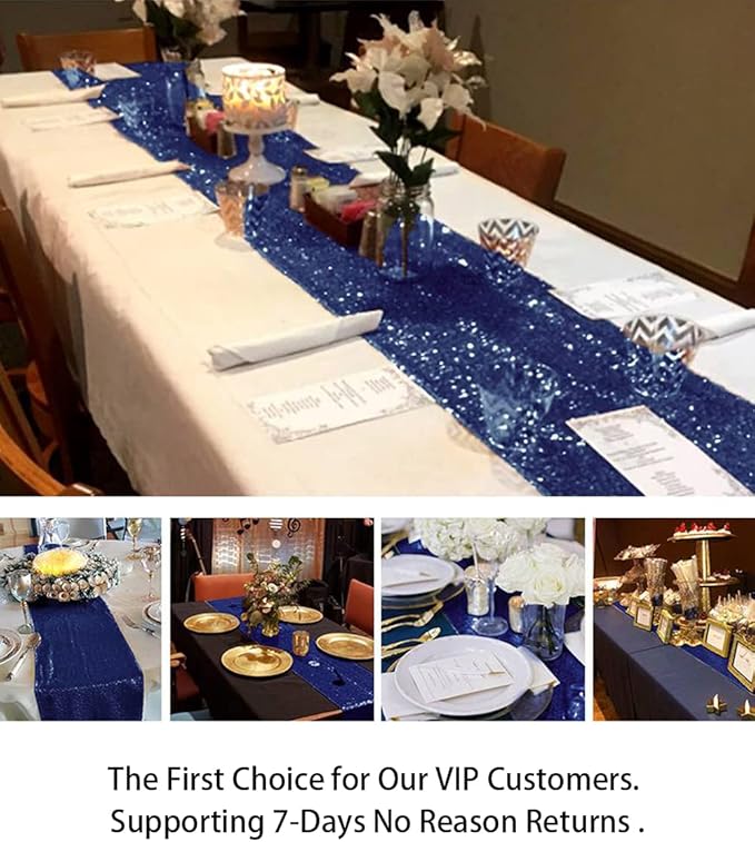 ShinyBeauty 2 Pack Navy Blue Sequin Table Runners | 12in x 108in Elegant Dining Table Runner | Perfect for Round Tables | Fall & Christmas Theme | Durable & Sparkly Tablecloth Accessory