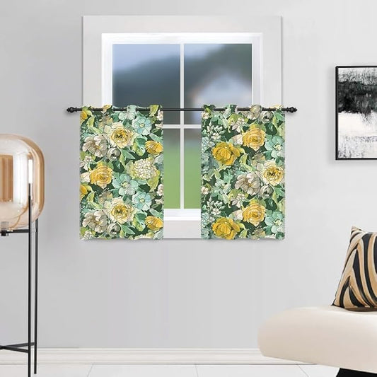 Spring Floral Blackout Window Curtains Vintage Oil Painting Yellow Flowers Room Darkening Light Blocking Window Drapes for Bedroom Living Room Kitchen Decor Grommets Top,26x36 inch,2 Panels