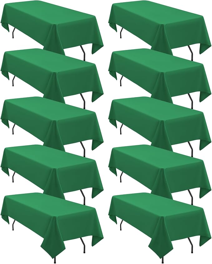 fani 10 Pack 60 x 102 Inch Tablecloth, Green Tablecloth for 6 Feet Rectangle Tables, Stain and Wrinkle Resistant Washable Fabric Table Cloth for Wedding Party Dining Table Buffet Parties Camping