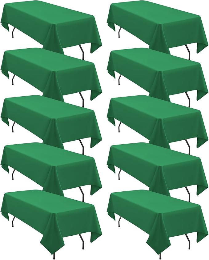 fani 10 Pack 60 x 126 Inch Tablecloth, Green Tablecloth for 8 Feet Rectangle Tables, Stain and Wrinkle Resistant Washable Fabric Table Cloth for Wedding Party Dining Table Buffet Parties Camping