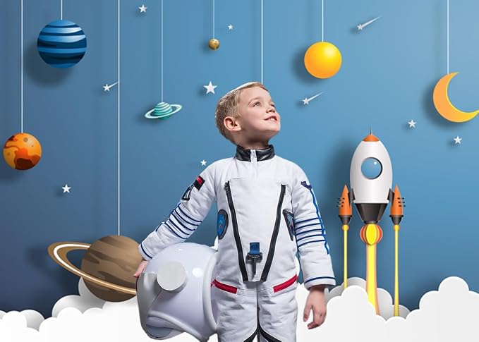 7x5FT Space Backdrop Cartoon Universe Planet Galaxy Rocket Photography Background Kids Boys Girls Birthday Party Baby Shower Decorations Banner Photo Booth Props