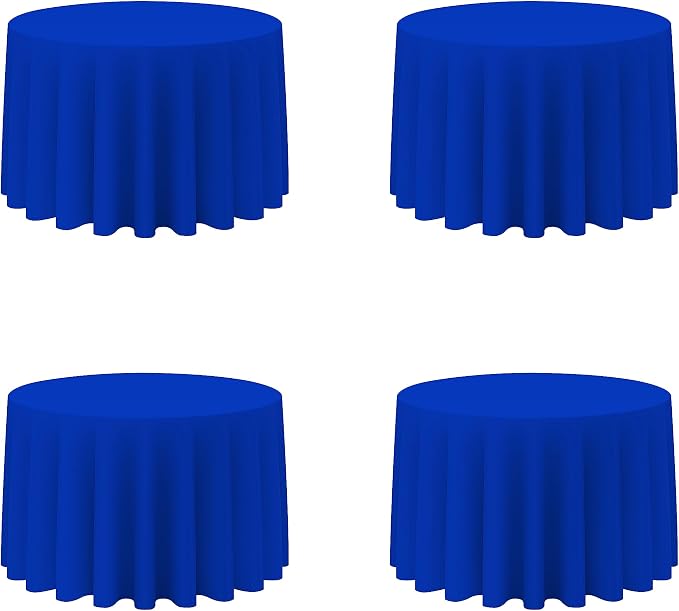 BRILLMAX 4 Pack Royal Blue Round Tablecloths 108 Inch for 48” Tables - 150 GSM Polyester Fabric, Floor Length Drop, Water, Stain & Wrinkle Resistant Cloth Cover for Wedding Reception Banquet Dining