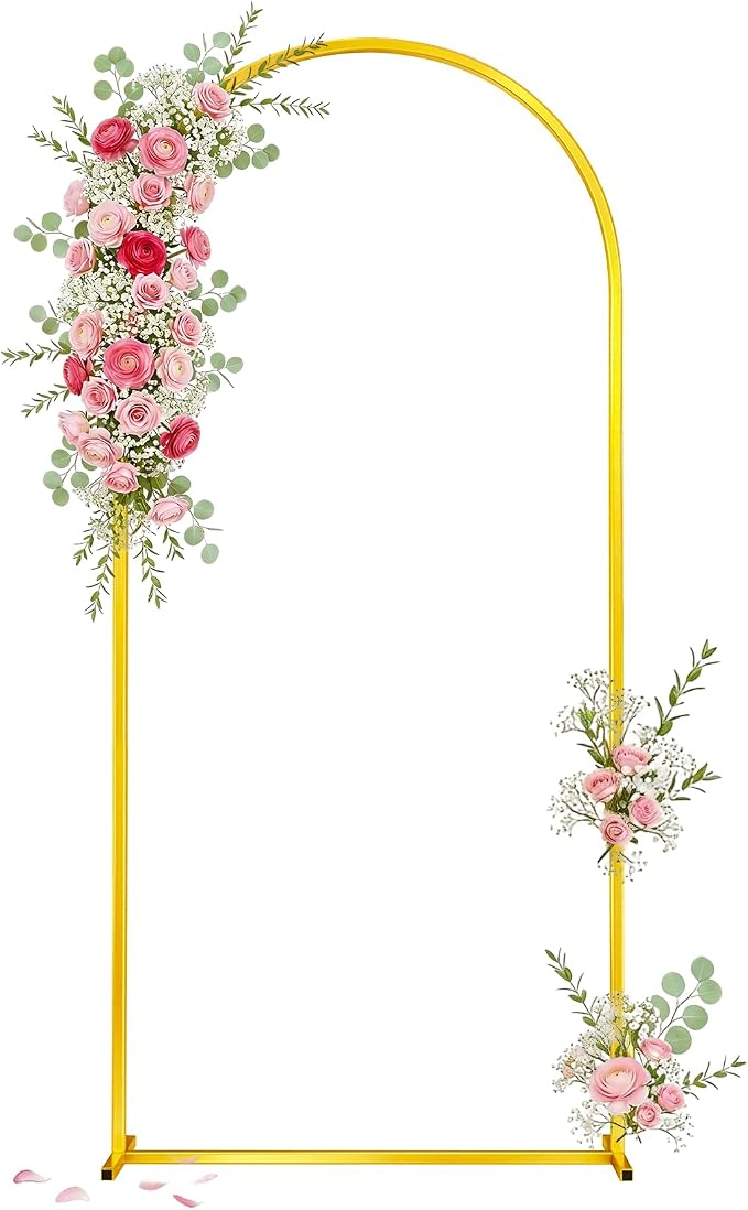 Toolterritary 6.6 FT Wedding Arch Backdrop Stand, Stable Heavy Duty Metal Wedding Arch Frame for Ceremony, Reinforced Balloon Arch Stand for Birthday Party & Baby Shower, Gold