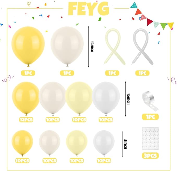 Mustard Yellow Bow Balloon Arch Kit, Sand White Pastel Yellow Balloon Garland Kit, Yellow White Latex Party Balloons for Bee Birthday Wedding Baby Shower Gender Reveal Boho Bee Party Decoration