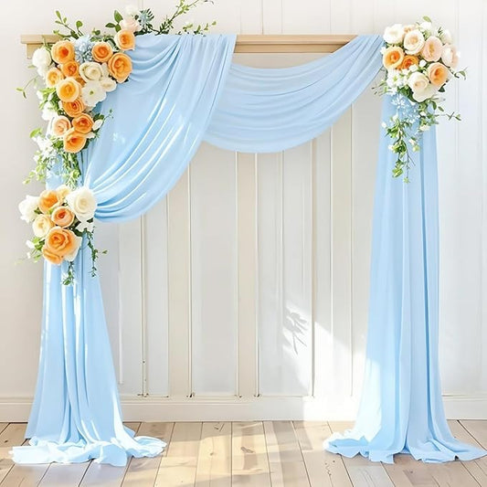 LINXTAR Wedding Arch Draping Fabric 30'' x 18FT Sheer Chiffon Arch Drape Backdrop 1 Panel Baby Blue Drape for Bridal Shower Baby Shower Photo Booth Church Decor Birthday Party Outdoor Decor