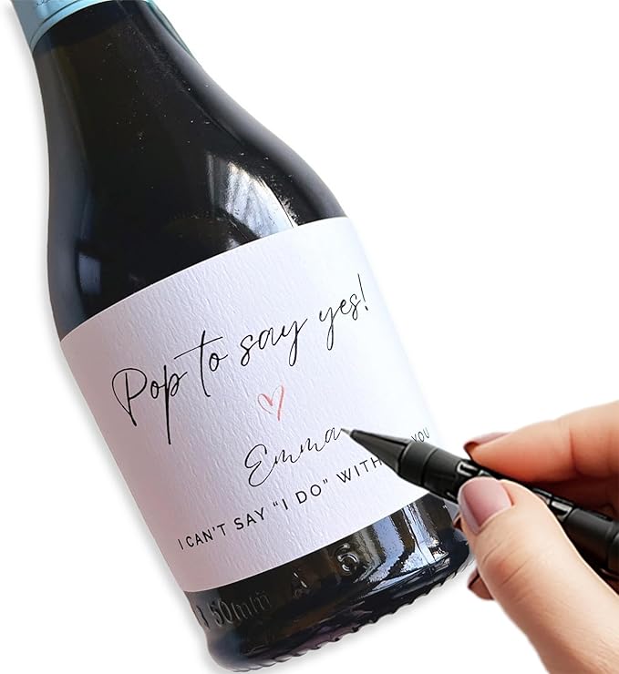 12 Mini Champagne Bottle Label, Premium Textured Stickers, Proposal Idea for Bridesmaids, Maid of Honor & Matron of Honor (Pop to Say Yes, Mini (2x3.5))